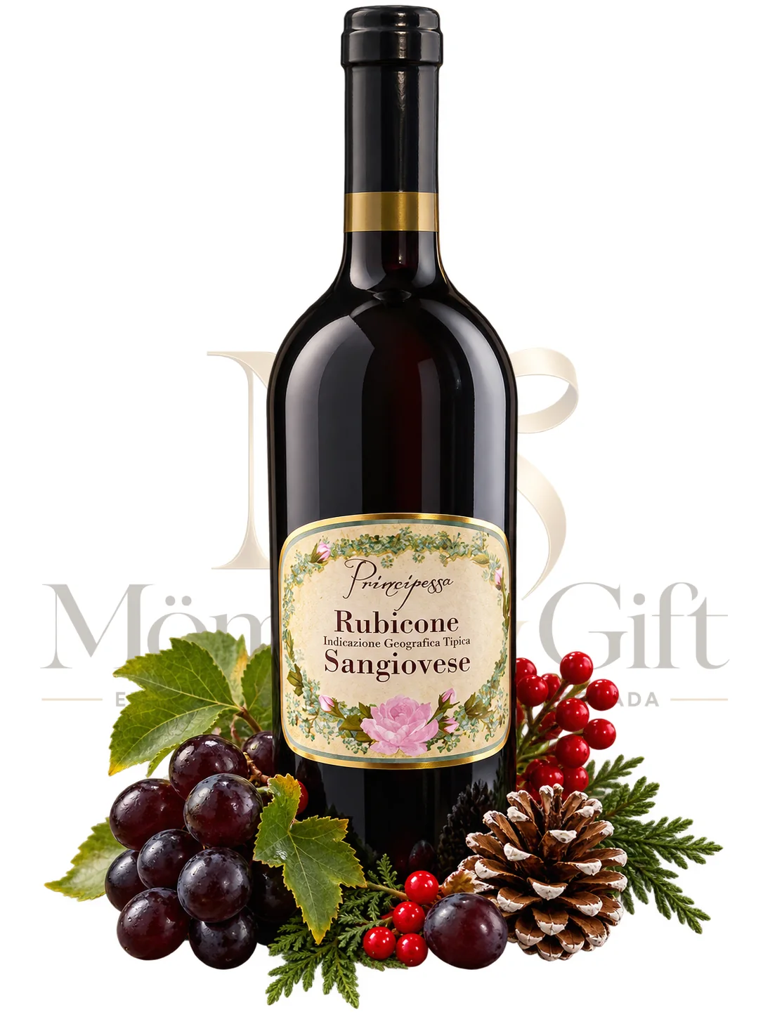 Noche de Rubí con vino tinto Sangiovese y decoración navideña