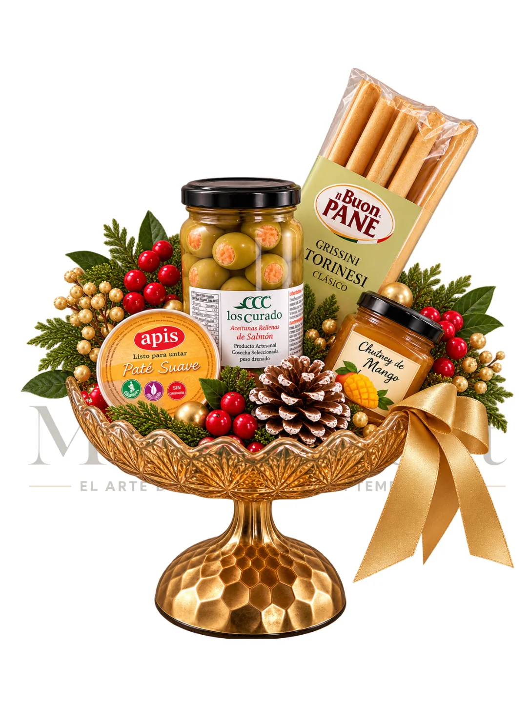 Dulce Navidad con paté, aceitunas, chutney y grissini