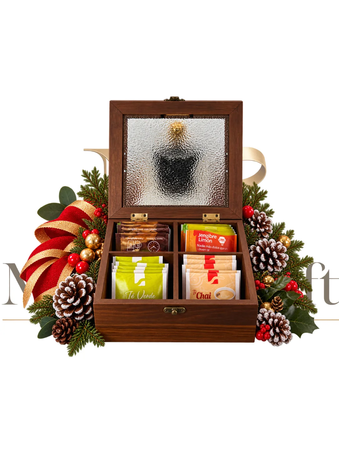 Té de Navidad en caja de madera con selección de tés